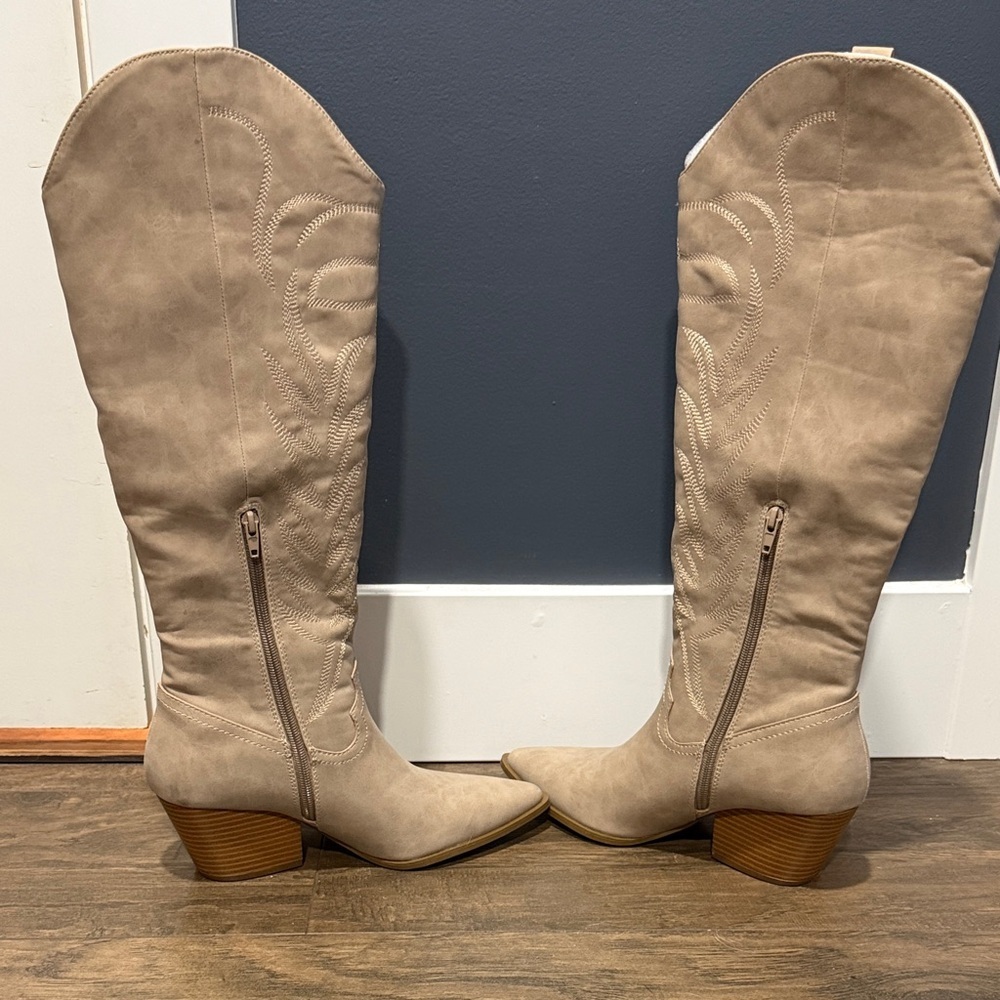 Pink Lily Shania Tan Knee-High Women's Cowboy Boots 8.5 New - Picture 4 of 16
